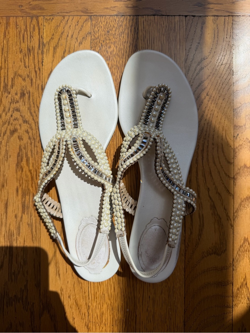 Rene Caovilla Ivory Pearl & Crystal Beaded Women's Sandals (IT 40, US 9.5)